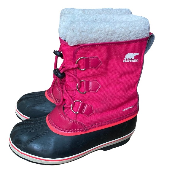 Sorel youth Yoot Pac pink waterproof faux fur lace up snow boots - Main Image
